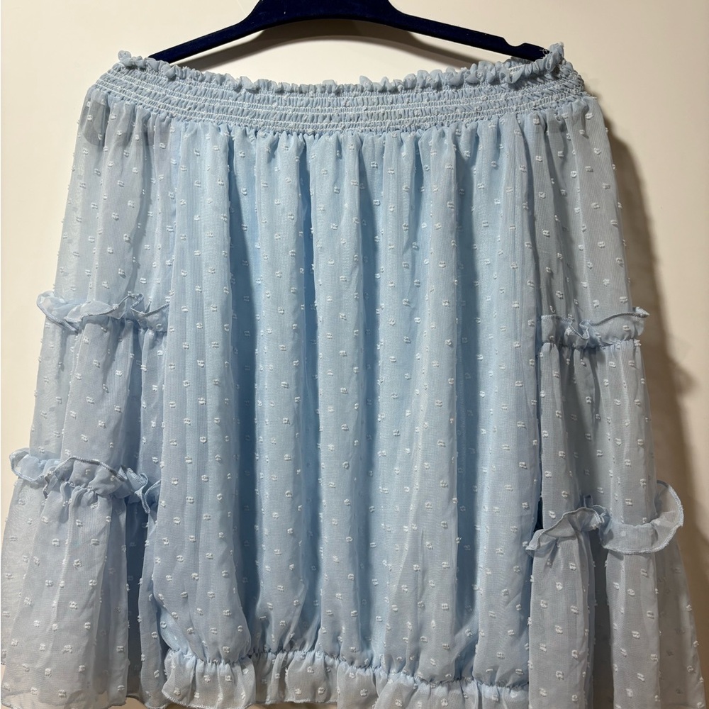 Light Blue Off-Shoulder Blouse - Picture 6 of 10